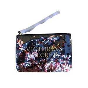 Victoria’s Secret Loose Sequins Removable Strap Wristlet Clutch Makeup Bag